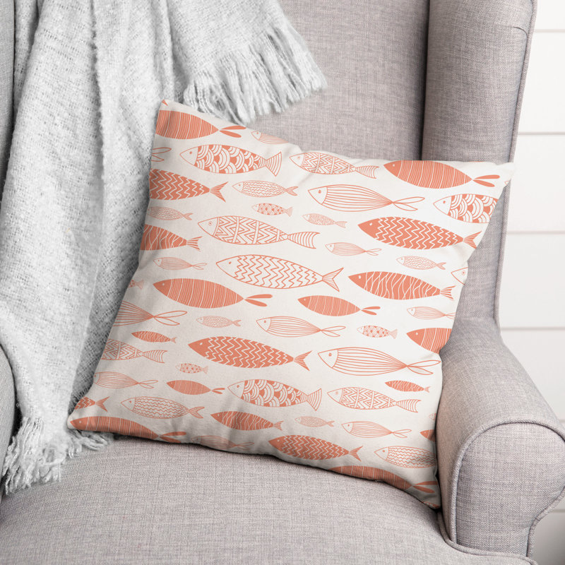  Watercolor Fish Square Pillow Cover & Insert, White/Orange