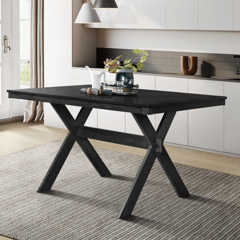 Solid Wood Base Dining Table, Black