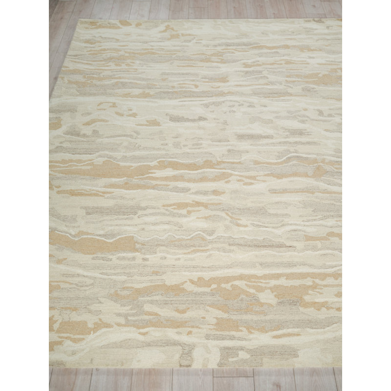 Cortero Hand Tufted Wool Abstract Area Rug, Rectangle 10' x 14', Gold/Ivory
