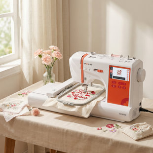 Machine à broder informatisée Poolin EOC03-RE 9,2 po x 4 po, écran tactile ACL de 4,3 po, 8 fontes, 12 langages, 154 motifs de fantaisie, USB et sans fil, logiciel, 2 cercles