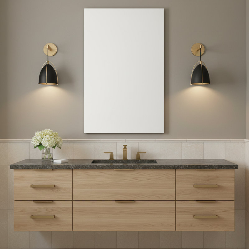 Norman 1 - Light Bath Sconce, Satin Brass, No, Steel Midnight Black 