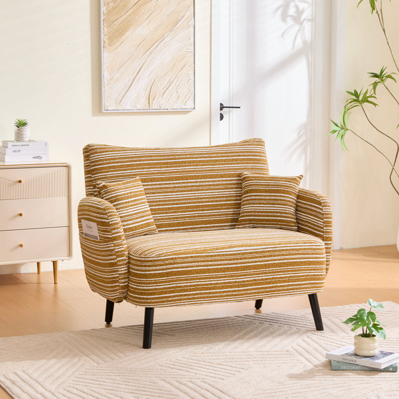 Canapé à deux places de style moderne avec accoudoirs confortables, coussins d'accoudoirs et poches de rangement, canapé à deux places profonds, canapé moderne confortable pour la chambre à coucher, les petits espaces, les appartements et le bureau