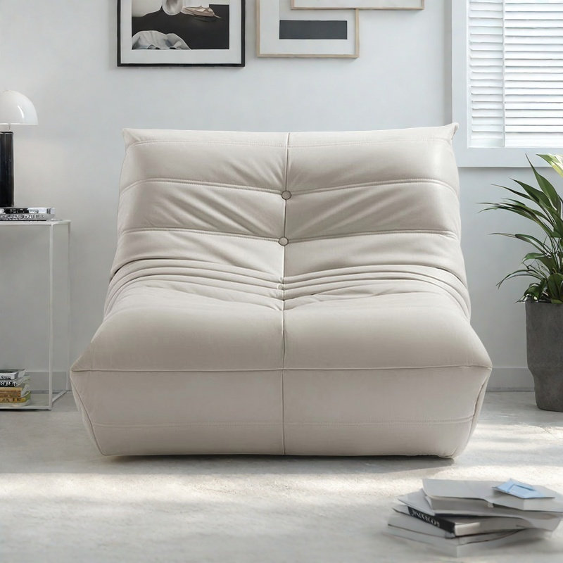 Canapé rétro paresseux chenille, H 28,34 po x l 37,79 po x P 41,33 po, Similicuir beige