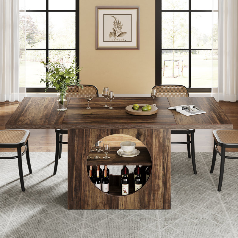 63" Rectangular 2-Tier Storage Dining Table for 4-6 People, Farmhouse Kitchen Table Dinner Table