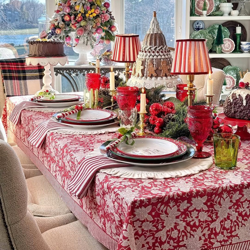 Carmen Red And White Square Tablecloth, 60" Square