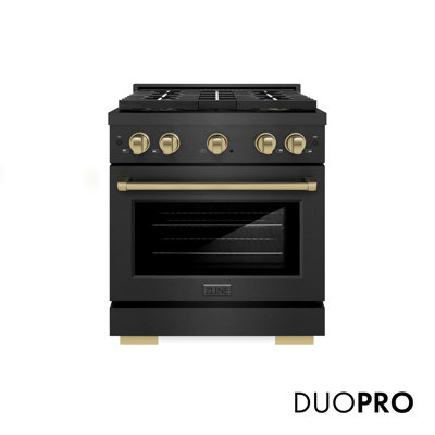 ZLINE Autograph 30 in. Paramount DuoPro Dual Fuel Range in Black Satin Steel and Bronze Accents
