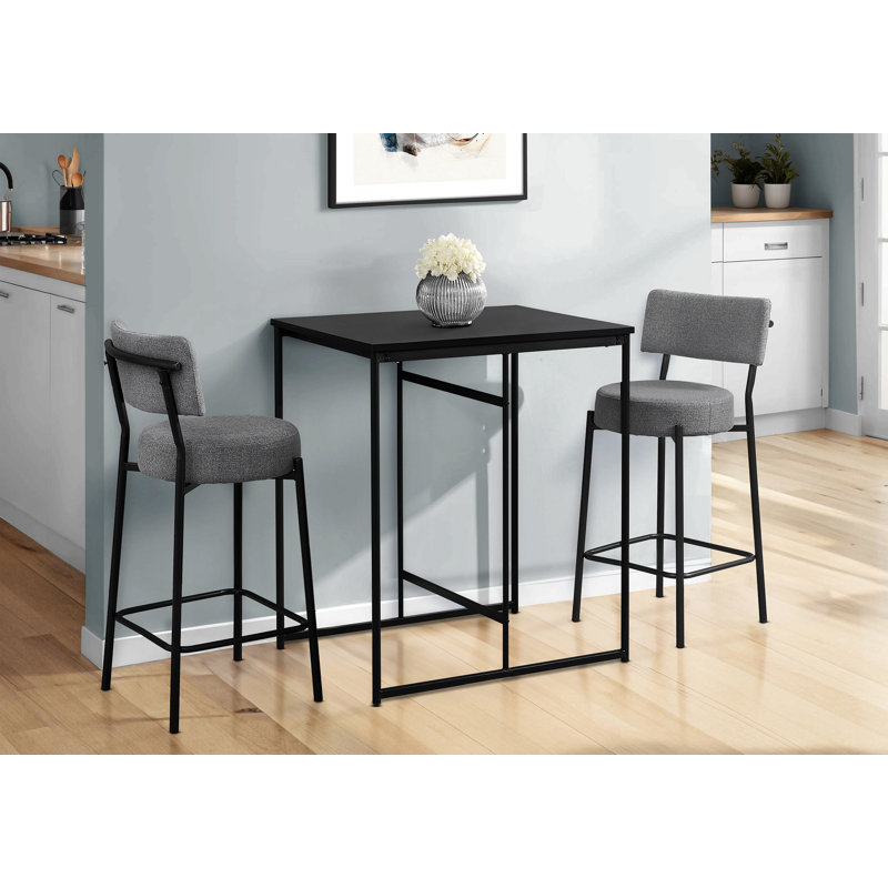 2Pcs Barstool, Counter Height, Kitchen, Leather Look, Black