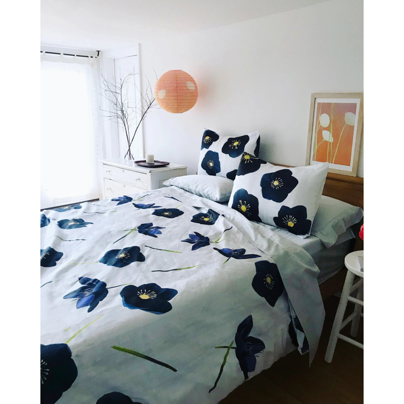 Modern & Contemporary Sateen Floral Duvet Cover, Queen Duvet Cover