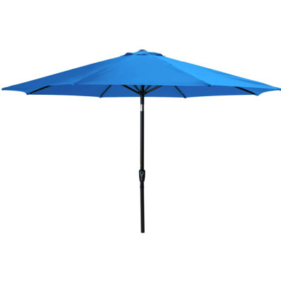 Parasol de terrasse bleu de 3,35 m (11 pieds), 8 baleines, toile occultante, ouverture par manivelle, inclinaison réglable à 45°, usage commercial et extérieur (sans pied de base), baleines robustes, imperméable et résistant aux UV.