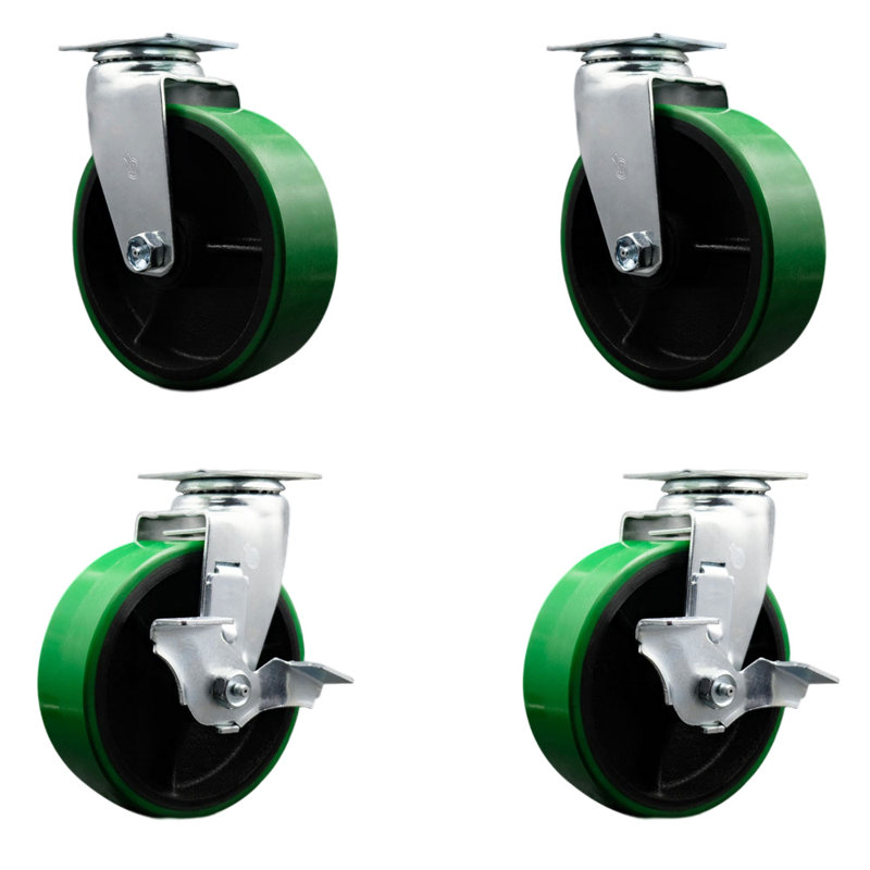 Ensemble de roulettes pivotantes en poly sur fonte avec roulement à billes 2 freins_20S620-PUB-2-TLB-2, Vert