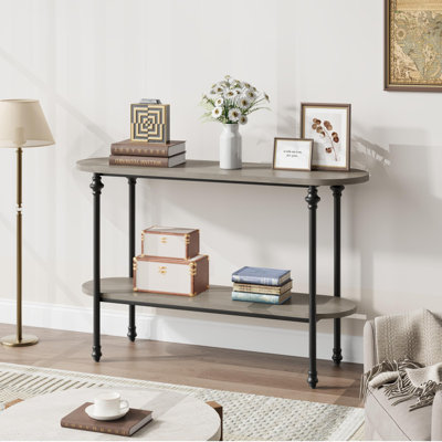 Table d'entrée, console longue de 43,3 po avec rangement, console en bois à 2 niveaux