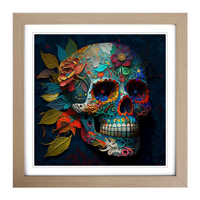 Sugar Skull Neo-Impressionism - Framed Print