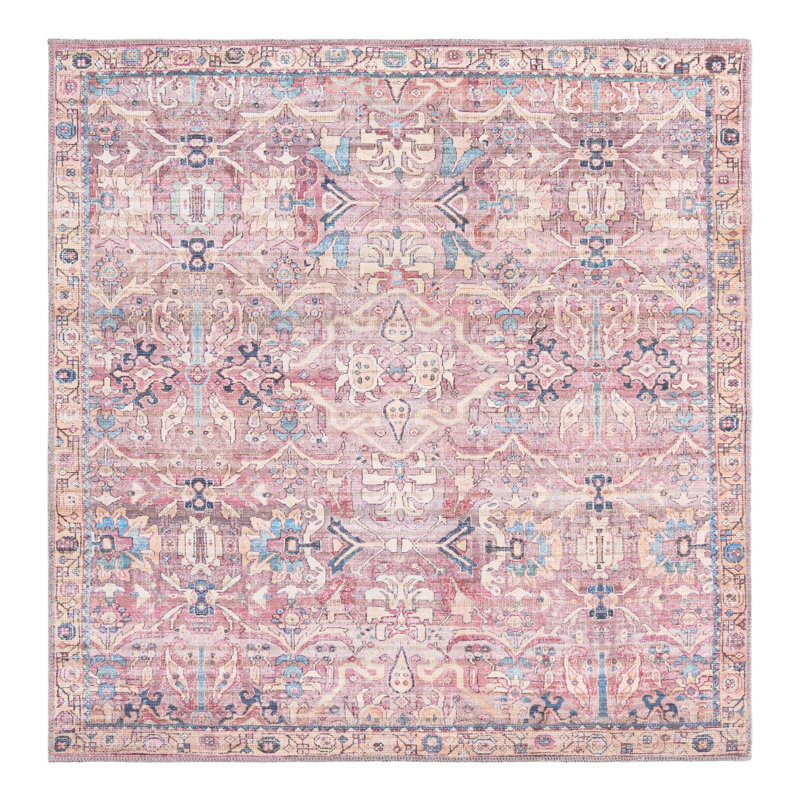 Tapis rose tissé à la machine Gwaltney, Carré 5 pi 3 po x 5 pi 3 po