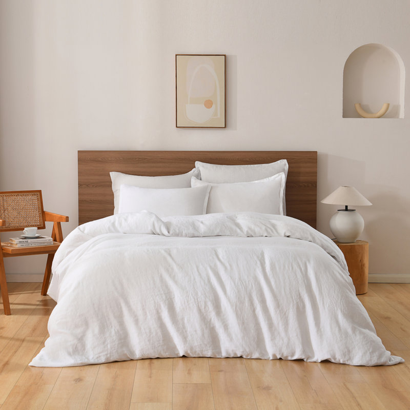 Ensemble de housse de couette en lin, Blanc, Housse de couette très grand et 2 très grandes t