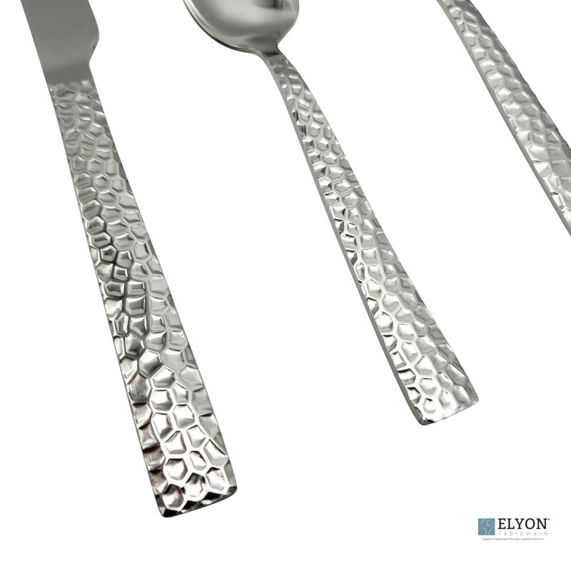 Elyon Hammered Reflective Silver 40-piece Flatware Set, Stainless Steel, Service For 8