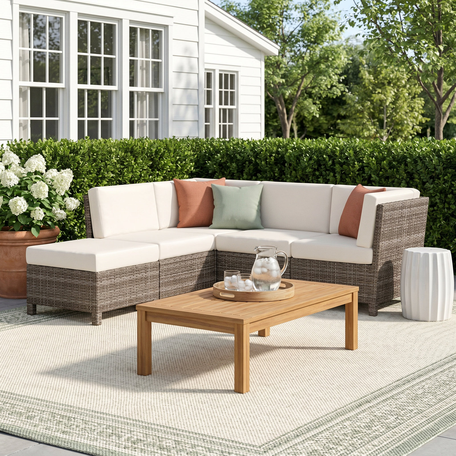 Annelise 5-Piece Outdoor Wicker Sectional with Sunbrella Cushions
