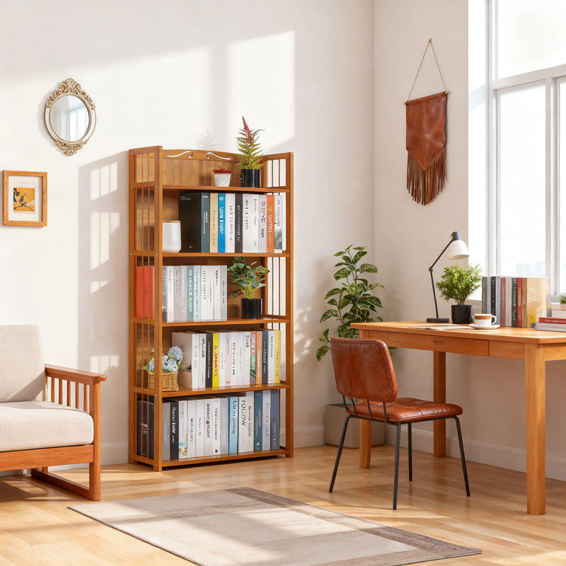 Bibliothèque de rangement en bambou Kambrina, (6 tablettes) H 67,3 po x l 31,1 po x P 9,8 po