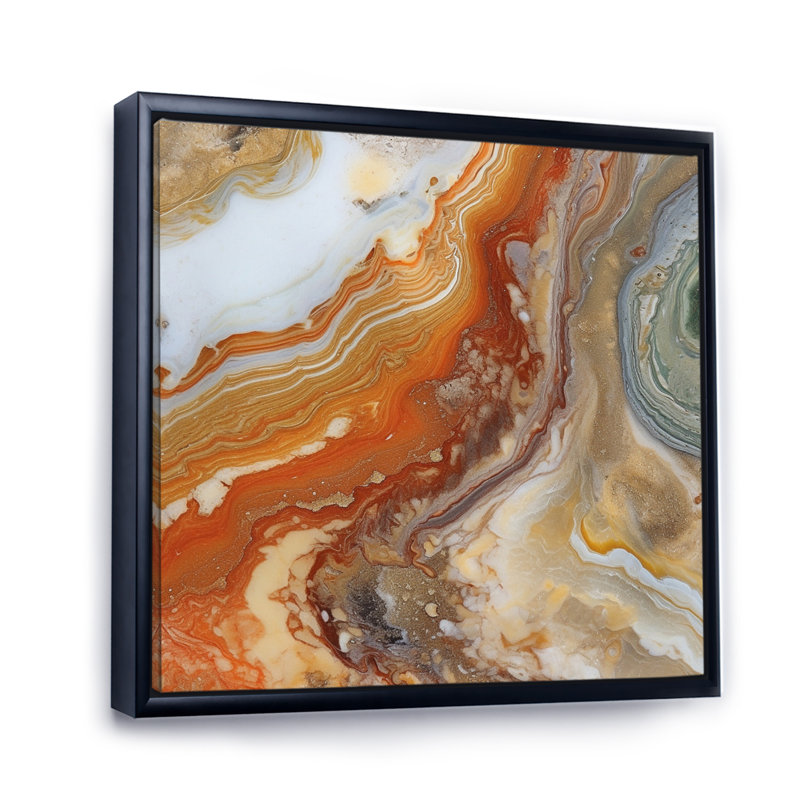 Symphonie orange orange et beige - décoration murale abstraite, Cadre flottant noir, H 30 po x l 30 po x P 1 po