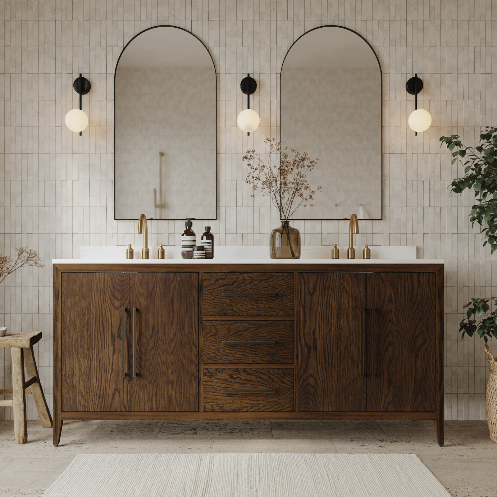 Alsup 72" Oak Double Bathroom Vanity, Enhanced Brown Oak