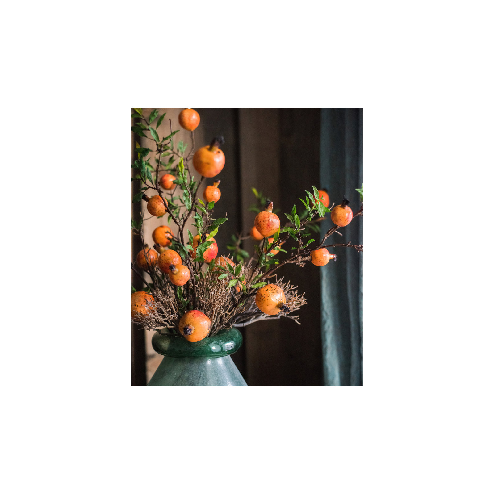 Rustic Artificial Pomegranate Fruit Stem, 1 Stem