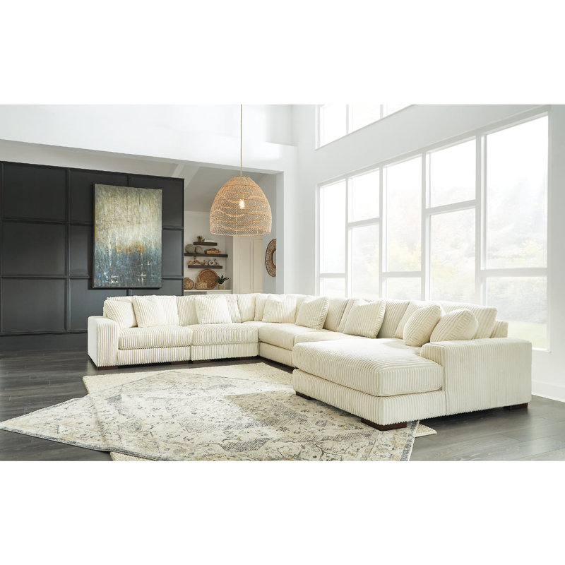 Canapé modulaire avec méridienne 6 pièces Lindyn, Polyester blanc