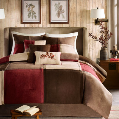 Édredon pour lit très grand 7 pièces rouge - microsuède, tissu doux et élégant en microsuède, design