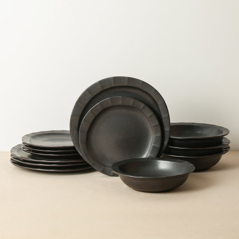 Stone Lain Oasis 12-Piece Dinnerware Set Stoneware, Black