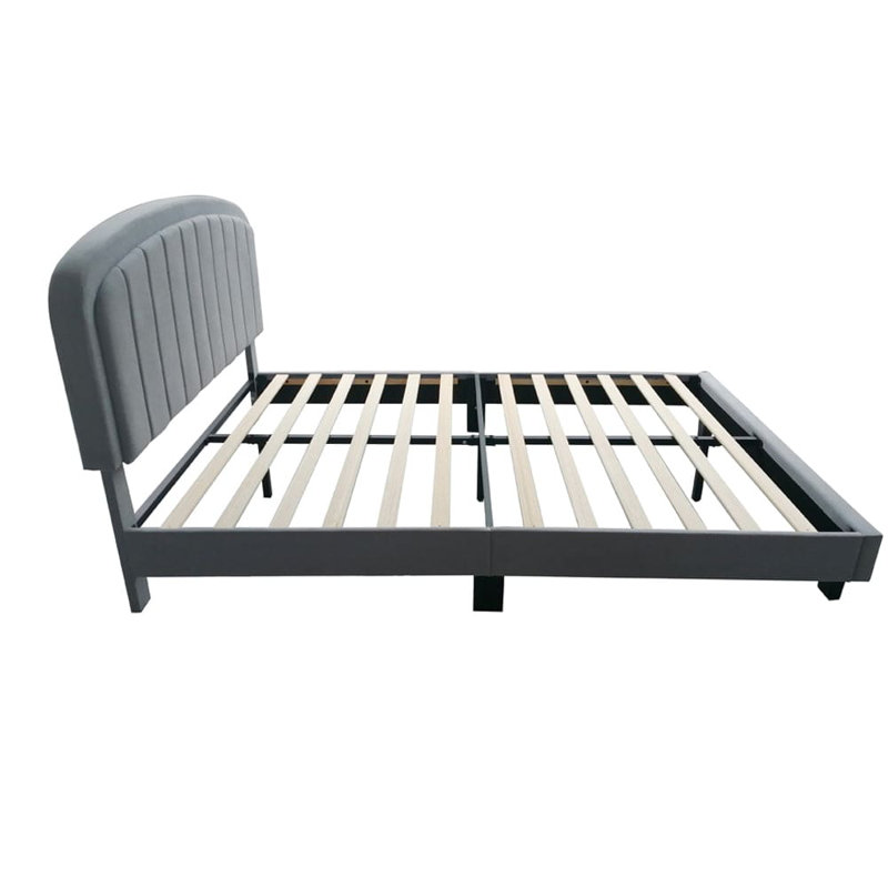 Aleighana Upholstered Bed Plush Bed Frame with Head Board, Double (137.5 cm x 205cm), Grey