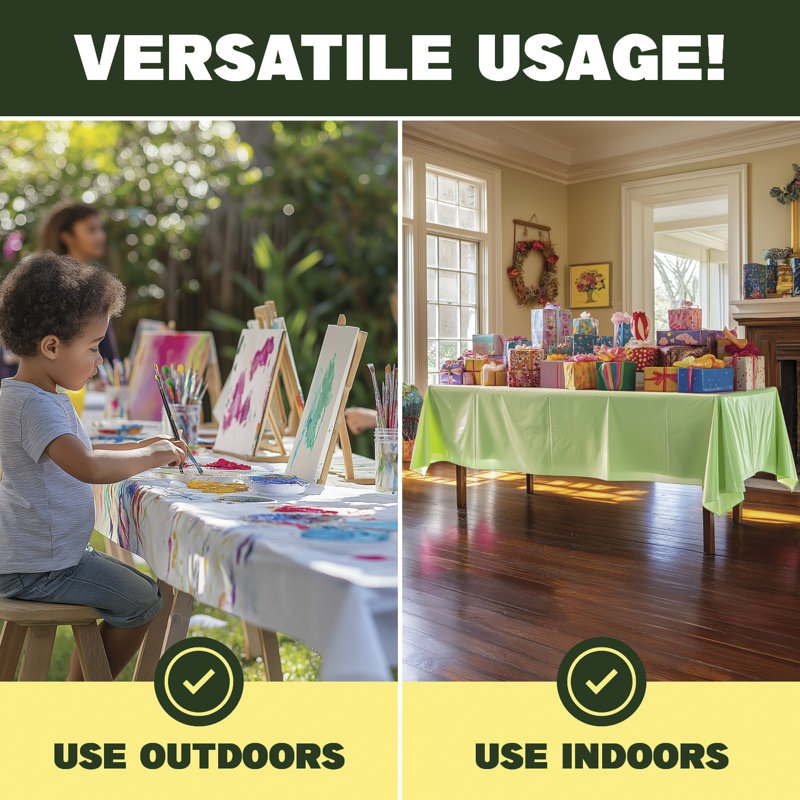 10-Pack Compostable Tablecloths for 6 FT Rectangle Tables (54''x108''), Green