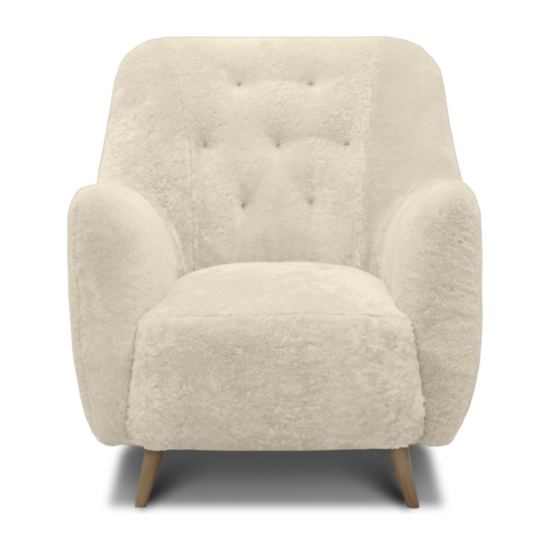 Molly Tufted Armchair, Ivory Wool, Espresso