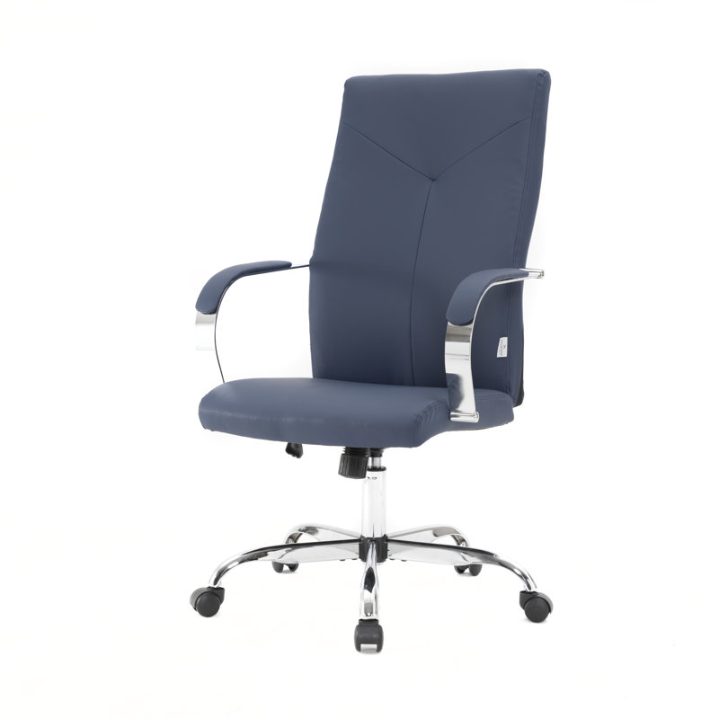 Dumond Modern Y-Stitched Executive Chair – Leather Ribbed Office Chair with Chrome Steel Base – Ergonomic Mid-Century Swivel Task Chair