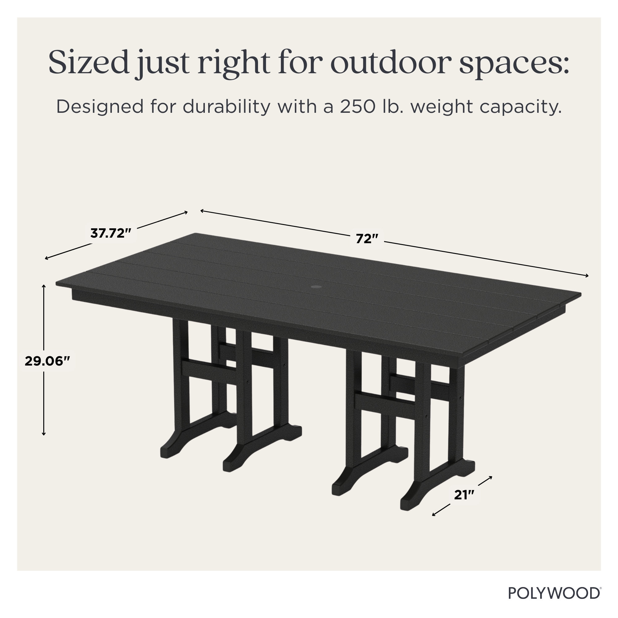 Farmhouse 37" x 72" Dining Table, Dark Brown, 29.06"H x 37.72"W x 72"L