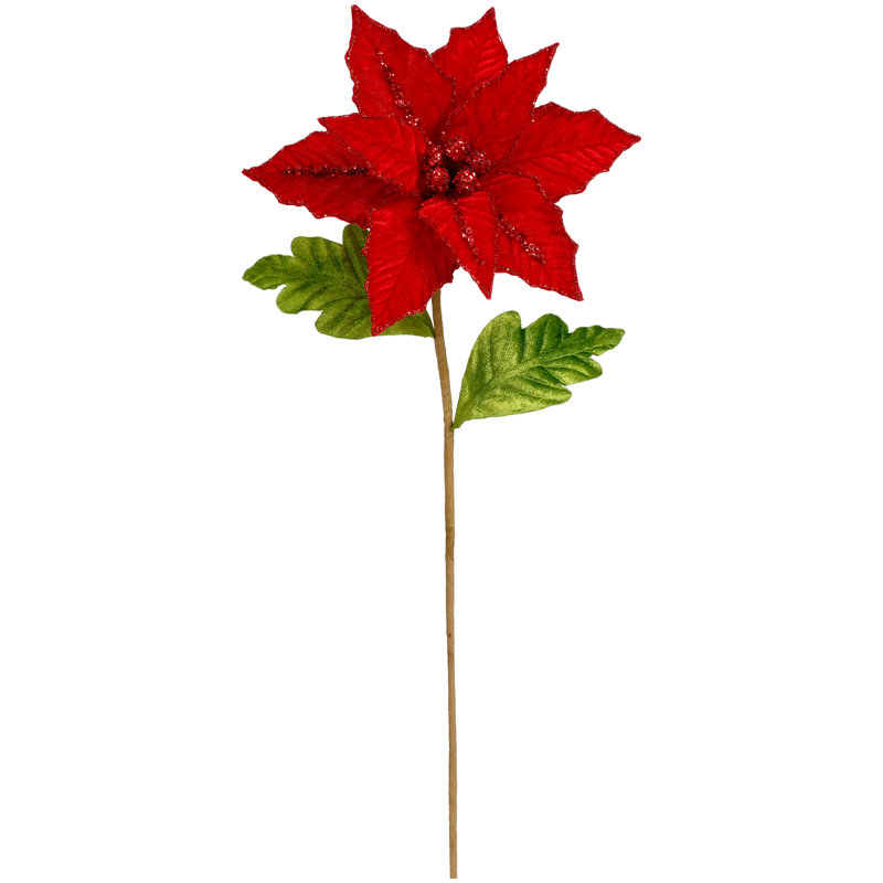 Velvet Poinsettia Pick - 23 Inches Set Of 12