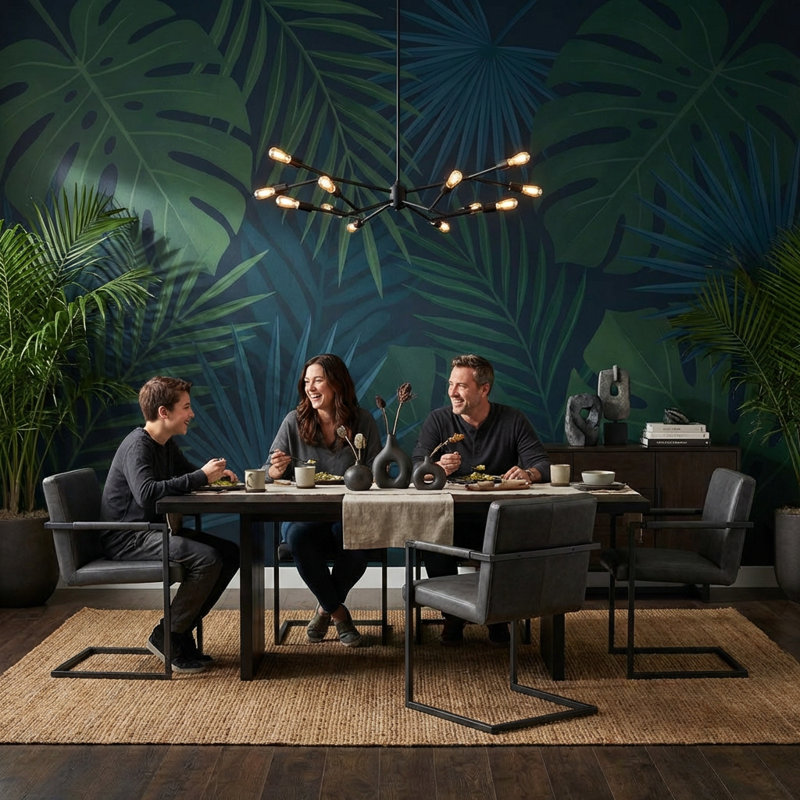 Papier peint nuances vertes feuilles tropicales, 100 po x 96 po, Non tissé non collé