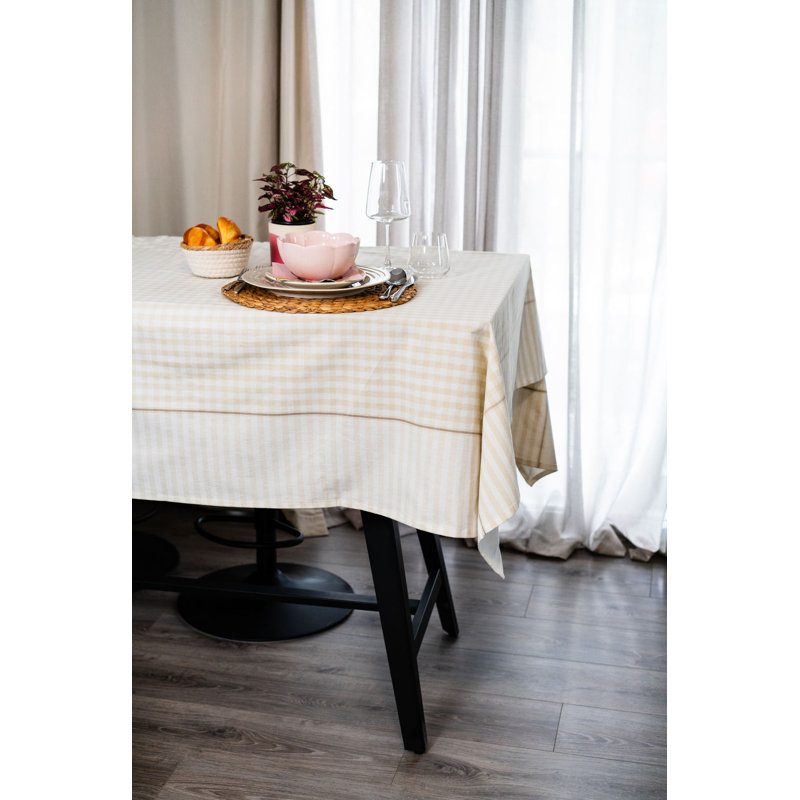 Gingham Check Tablecloth in 100 Percent Pure Cotton for Elegant Dining, IVORY/WHITE, 60X90