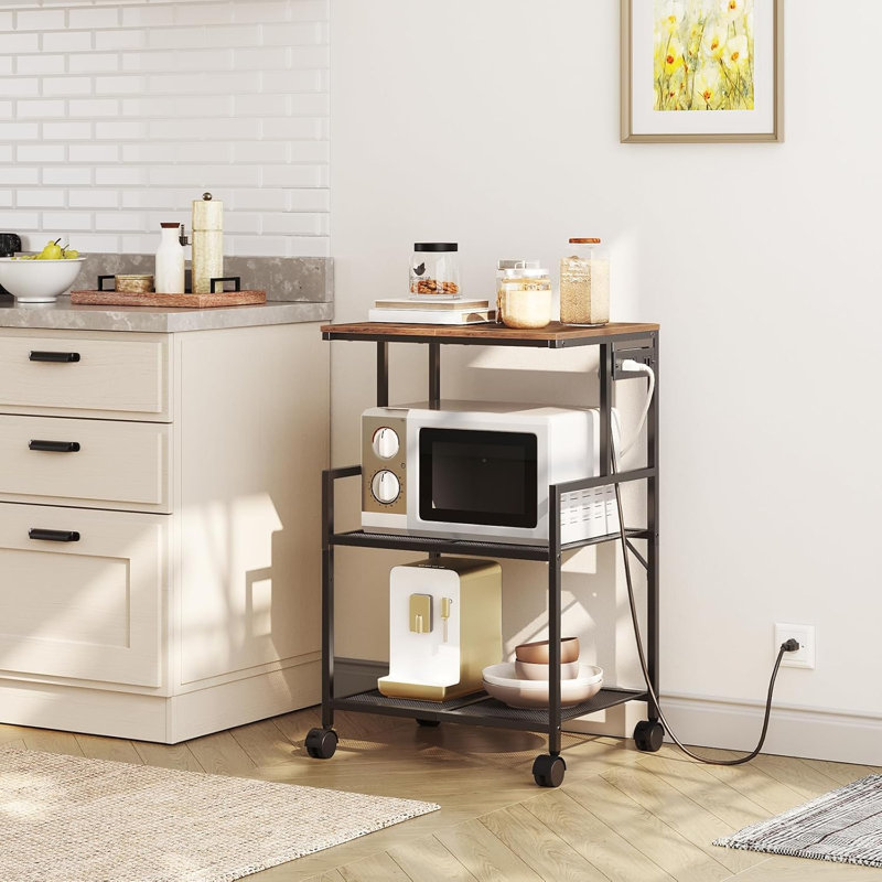 Support d'imprimante mobile, chariot d'imprimante industriel à 3 niveaux avec prises de courant et 2 ports USB, table à roulettes pour imprimante pour bureau à domicile