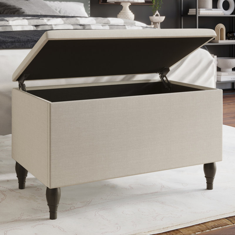 Koden Upholstered Panel Bed With Storage Bench, Full, Warm Grey