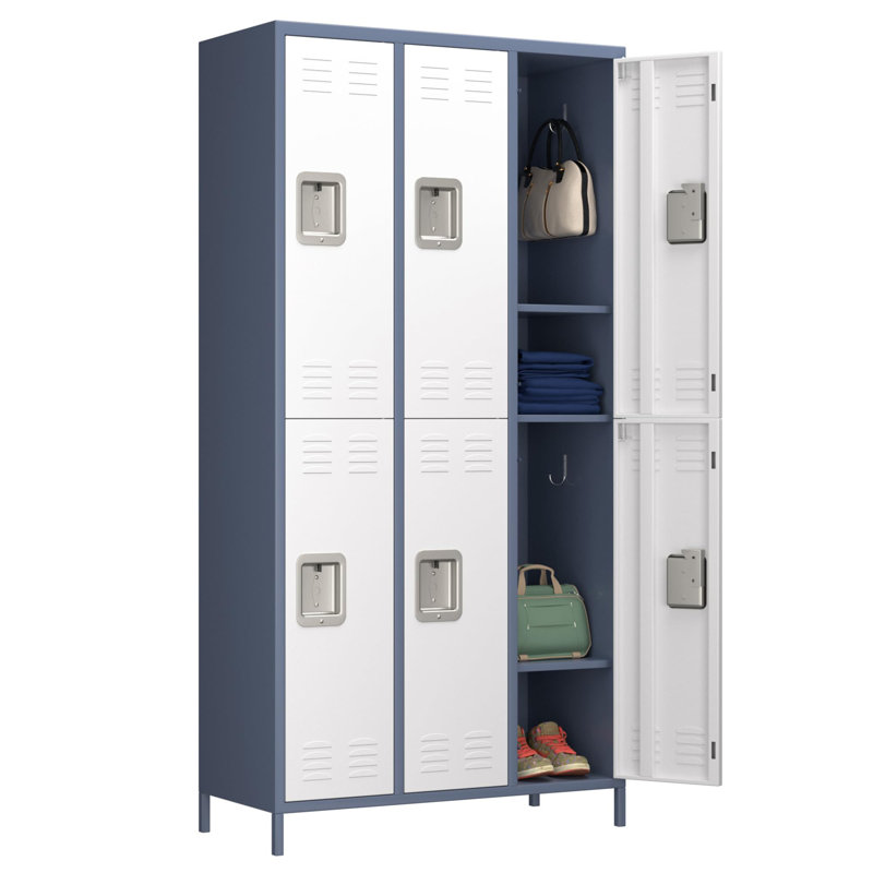 6 Doors Metal Lockers for Employees with Lock, Metal Locker with 18 Hooks for School Garage Office Gym Home, Assembly Required