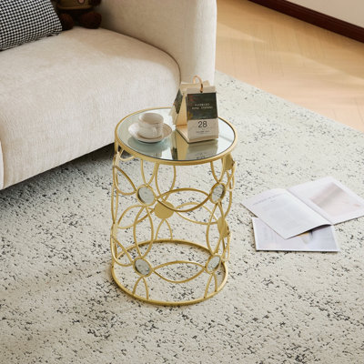 Cadre de table d'appoint moderne en métal + plateau miroir