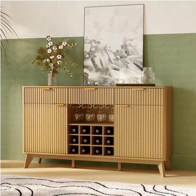 Armoire à vin cannelée de 60 po, station à whisky moderne avec support à vin et porte-verres, étagère à bar réglable, armoire à café pour le salon, la cuisine, le vestibule