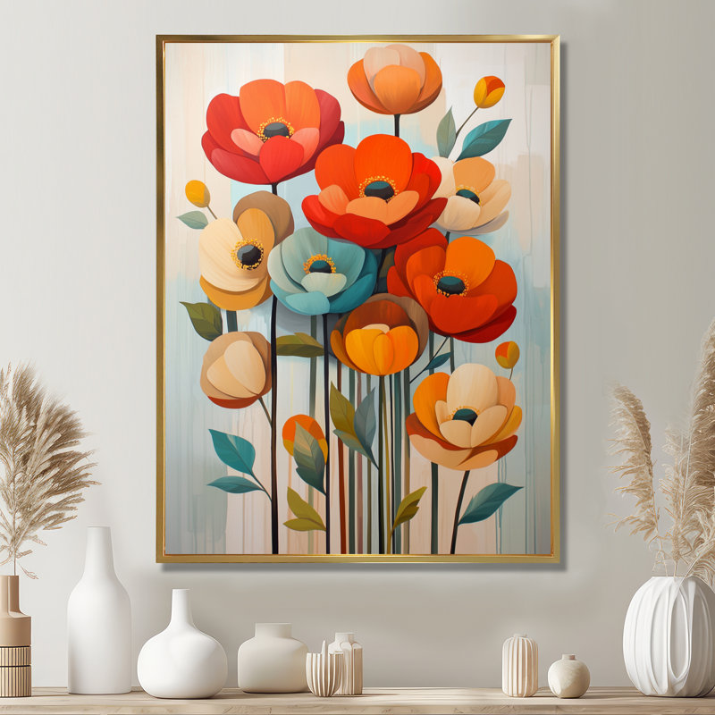 «Vibrant Garden of Ranunculus Flowers IV» - art mural Renoncule, H 20 po x l 12 po, Impression encadrée sans passe-partout