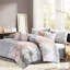 Édredon imprimé en coton pour lit simple / simple TG - gris / pêche, jupe de lit et 3 coussins décoratifs attrayants