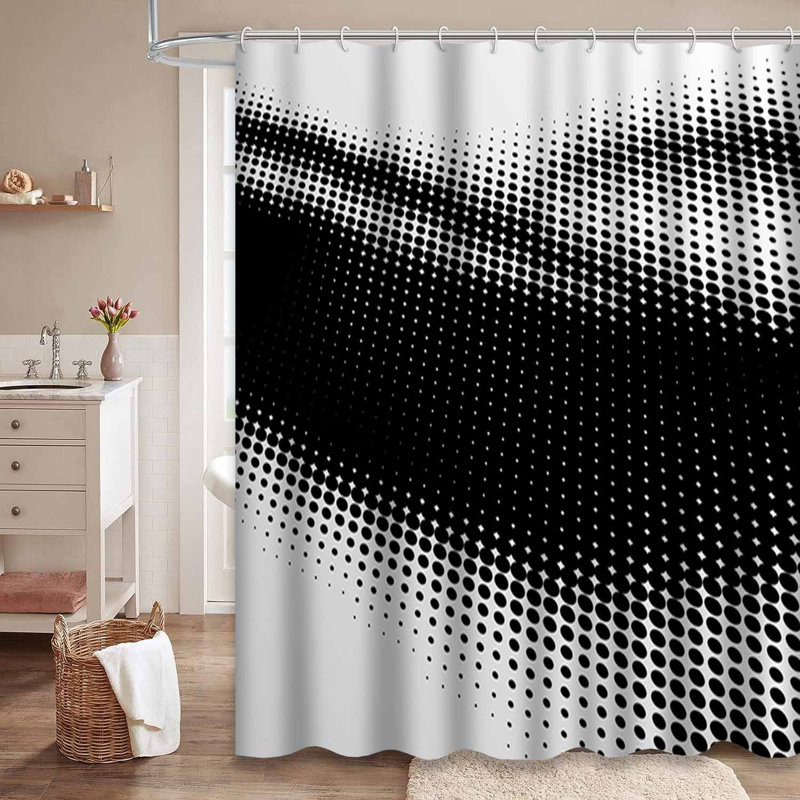 Rideau de douche blanc en demi-teinte noir avec 12 crochets, L 72 po x l 84 po