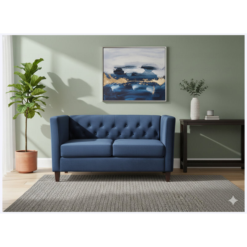 Canapé 2 places Mid-Century, Polyester bleu foncé