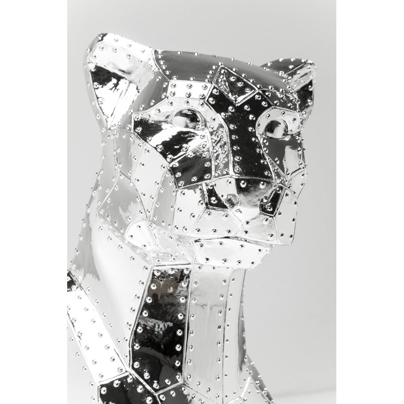 Deco Figurine Sitting Cat Rivet 82cm, Chrome