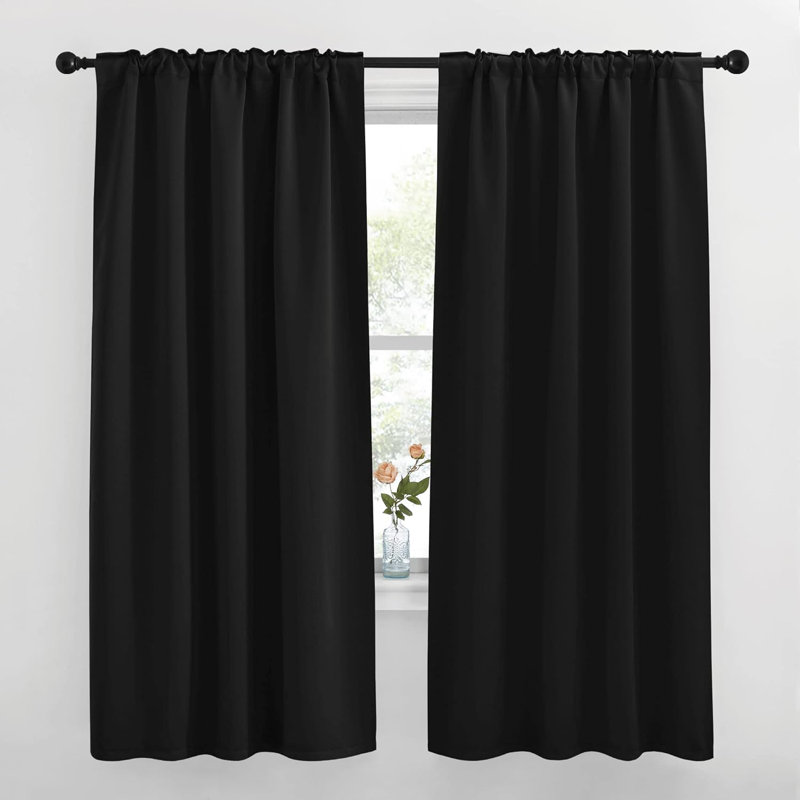 Blackout Curtain Light & Noise Reducing Room Darkening Drapes for Bedroom/Living Room/Kitchen, 2 Pieces, 42" W x 70" L, Black