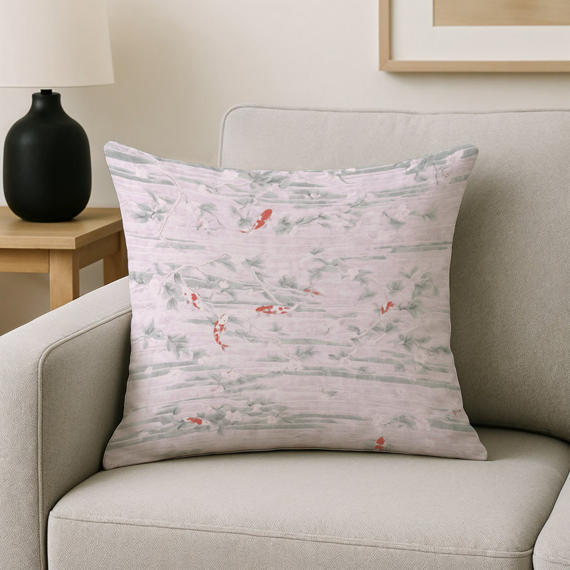 Coussin décoratif intérieur et extérieur Modern, Beige / floral 3, Carré 16 po
