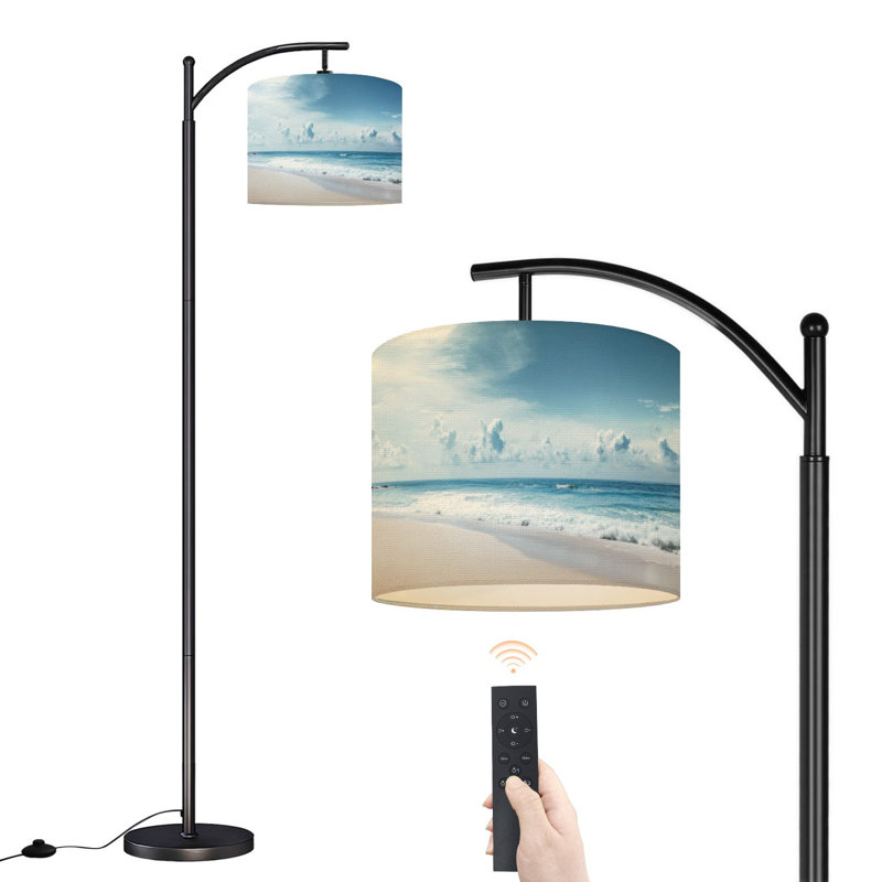 Lampe sur pied à arc avec abat-jour réglable tropical beach Summer Blue Day Beach Sea Sand Scenics Lampe sur pied 3 températures de couleur à intensité variable pour poteau haut avec interrupteur au pied pour la chambre à coucher