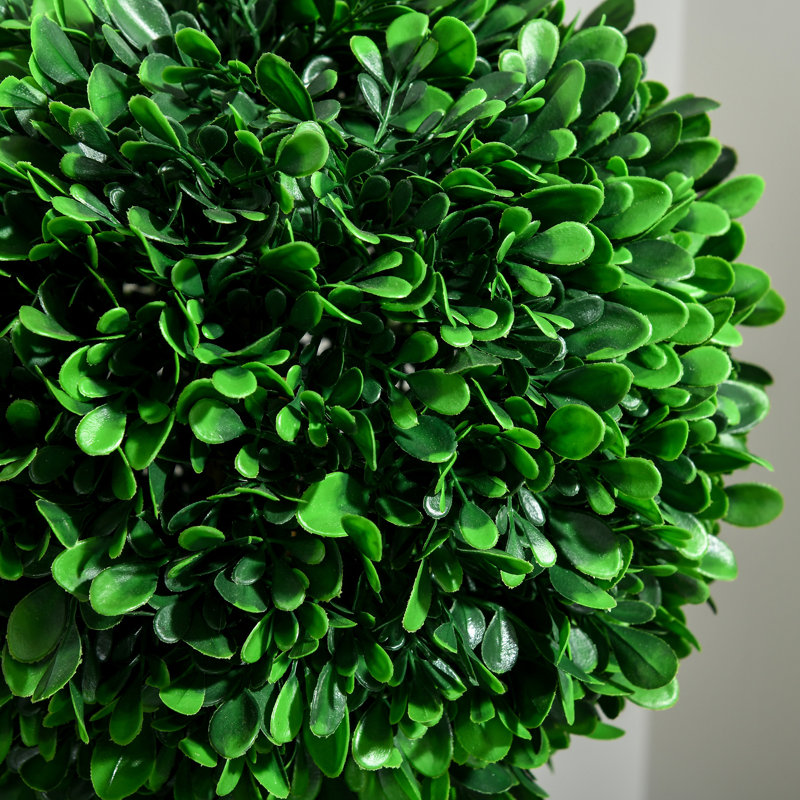 Artificial Boxwood Topiary in Pot, Dark Green, 35.5 " H x 10.75" W X10.75 " D
