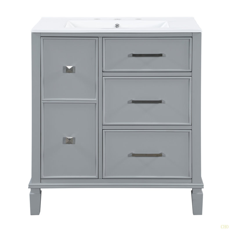 Meuble-lavabo de 30 po avec lavabo en céramique et tiroir escamotable, Gris